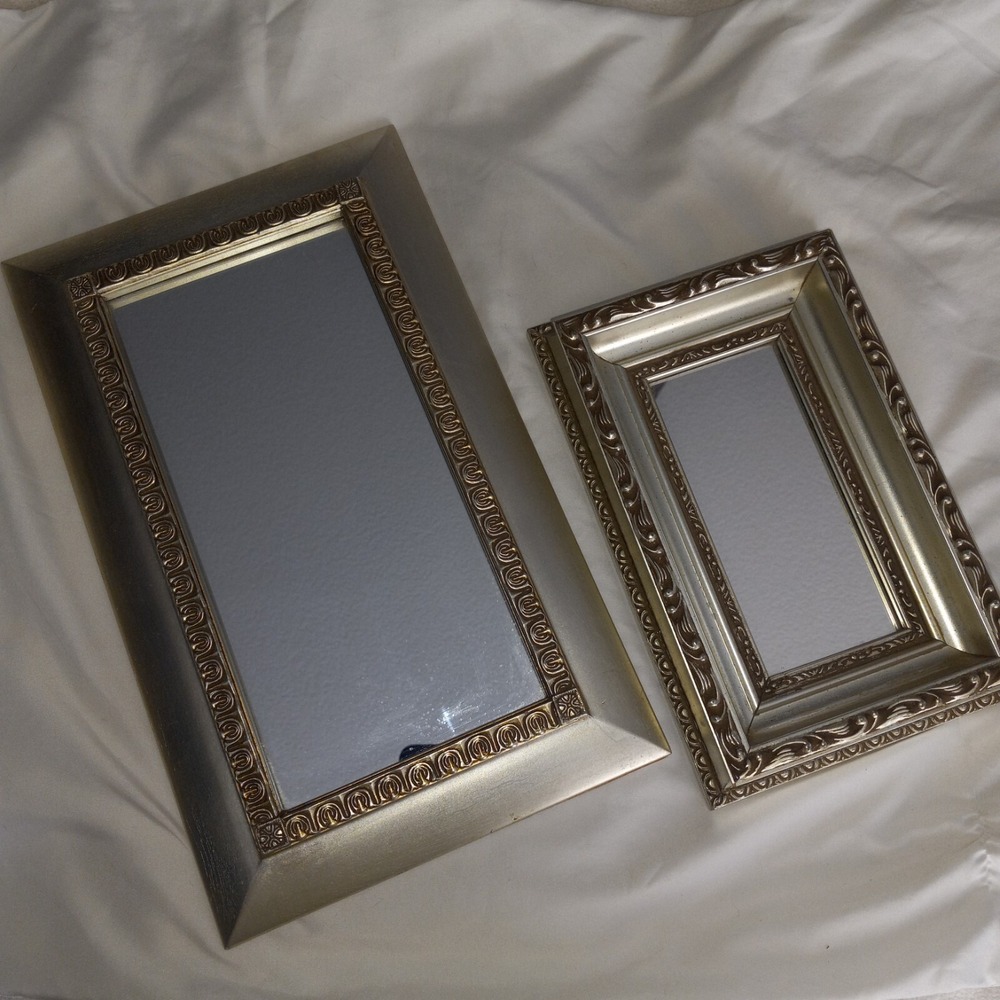 Home Interior Two (2) Set Mirrors Antique Silver Colored Frame Wall Decor